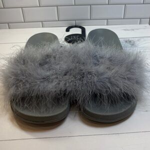 Macy’s INC International Concepts:XL 11/12 Gray Feathered  Slide Slippers